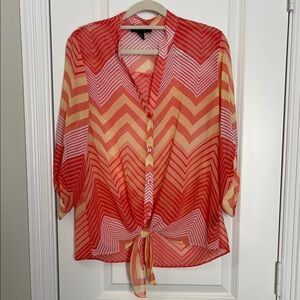 BCX Vibrant Chevron Button-Up Blouse